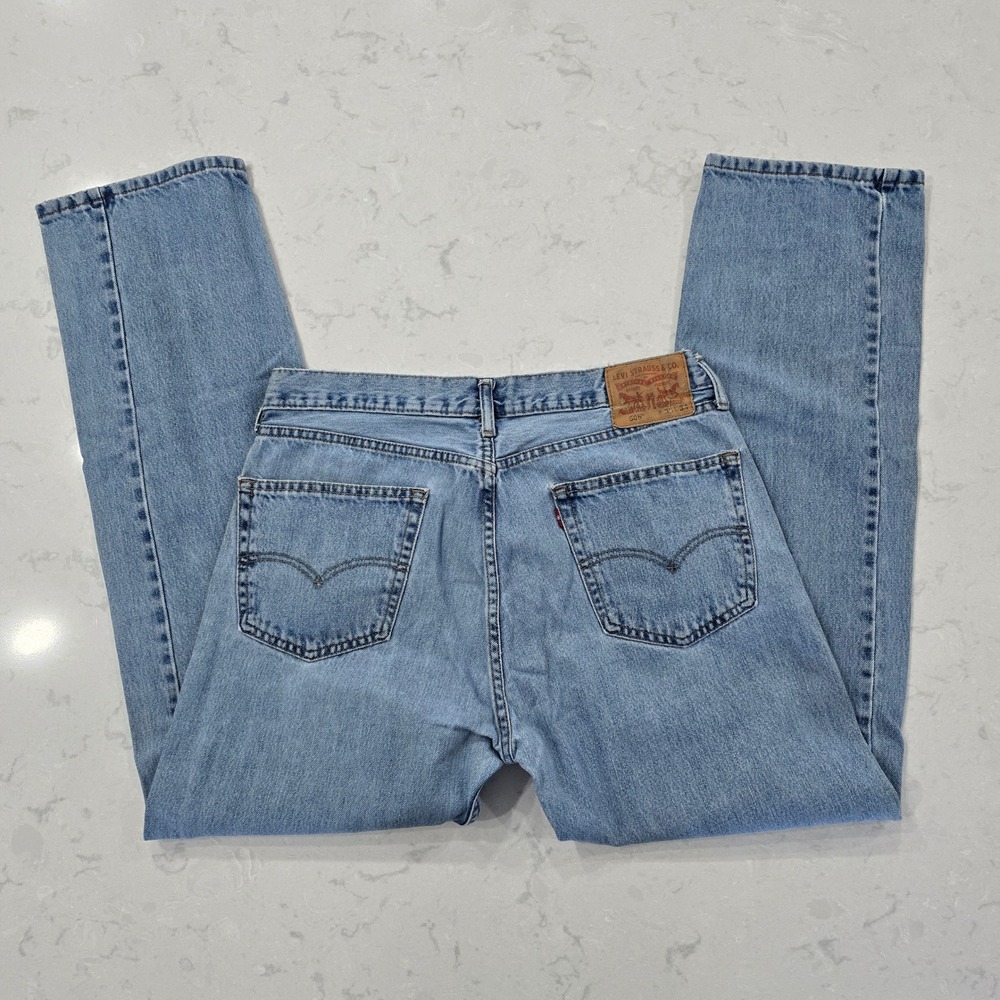 Levis 505 Regular Fit Straight Leg Light Wash Denim Jeans Mens 34x34 Blue